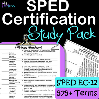 Preview of SPED Certification EC-12 Study Guide/Review~575+ Terms~TeXes~Match'Em~NoPrep