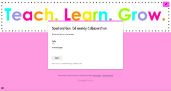 Preview of SPED and Gen. Ed Weekly Collaboration Form