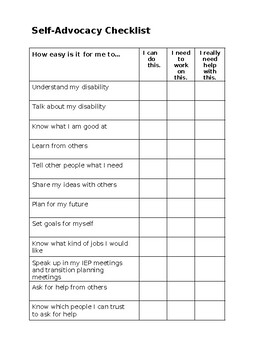 Preview of SPED students with disability:Self-Advocacy Checklist,Assets&Strengths worksheet