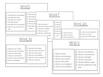 speech and language wh questions worksheets and posters