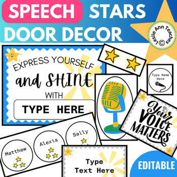 Preview of Speech Therapy Pathology STAR Bulletin Board BACK TO SCHOOL Door Decor EDITABLE