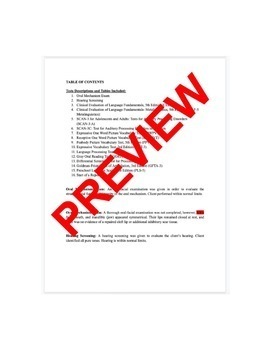Preview of SPEECH THERAPY EVALUATION REPORT TEST DESCRIPTIONS