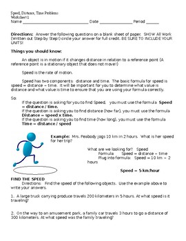 SPEED DISTANCE TIME WORKSHEET 1 by Cherie Maser | TpT