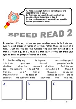 FREEBIE Speed Reading Worksheets simple skills to 