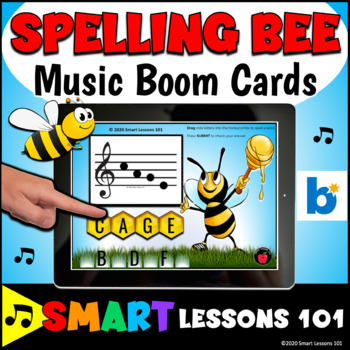 Preview of SPELLING BEE TREBLE BOOM CARDS™ Music Note Spelling Game Music Activity