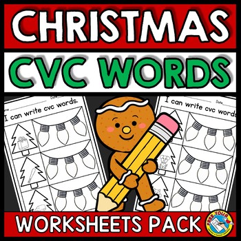 Preview of SPELLING CVC WORD WORKSHEETS CHRISTMAS ACTIVITY KINDERGARTEN PHONICS PRACTICE