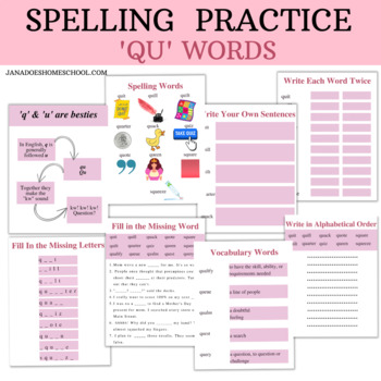 Preview of SPELLING WORKSHEETS - Practice  with  'QU' Words