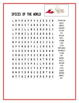 Preview of SPICES OF THE WORLD WORD SEARCH