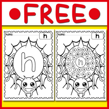 Preview of SPIDER Letter Recognition Worksheets, Alphabet Identification H | Find & Color