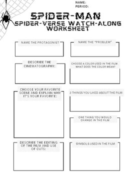 Preview of SPIDER-VERSE Film Analysis + Character Study Worksheets