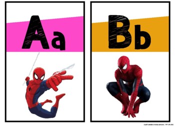 SPIDERMAN Alphabet Letters - 29 FLASHCARDS by Customized Resources