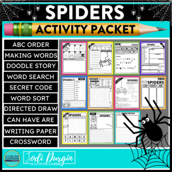 Preview of SPIDERS ACTIVITY PACKET word search early finisher activities writing worksheets