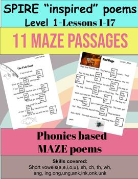 Preview of Level 1-SPIRE MAZE comprehension-11 poems and answer keys, DIBELS practice