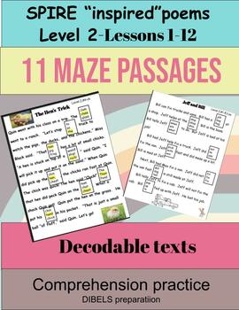 Preview of Level 2-SPIRE MAZE comprehension-11 poems and answer keys, DIBELS practice