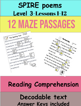 Preview of Level 3-SPIRE MAZE comprehension-12 poems and answer keys, DIBELS practice