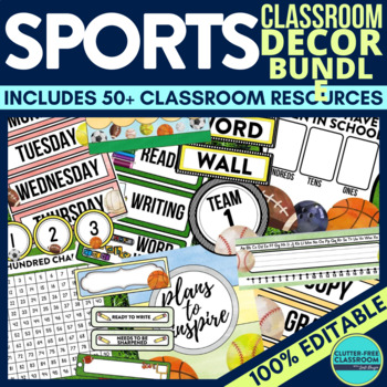 Preview of SPORTS Classroom Decor Bundle TEAM Totally Teamwork Classroom Theme Editable