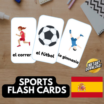 Preview of SPORTS SPANISH Edition (35 emoji pictures) • Montessori Cards • Flash Cards