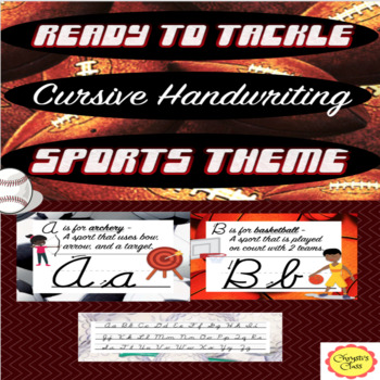 Preview of SPORTS Themed Cursive Handwriting Alphabet Banner Posters in 2 sizes