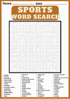 Preview of SPORTS WORD SEARCH Puzzle Middle School Fun Activity Vocabulary Worksheet