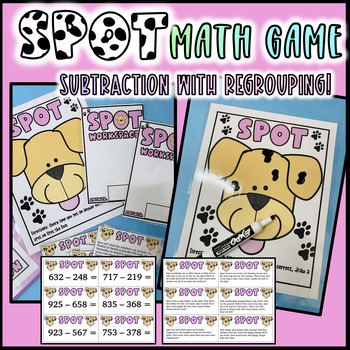 Preview of SPOT- Math Game- 3-Digit Subtraction with Regrouping Word Problems- March, April