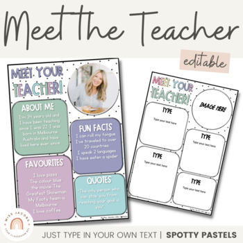 Preview of SPOTTY PASTELS | Meet the Teacher | Editable | Muted Rainbow Classroom Decor