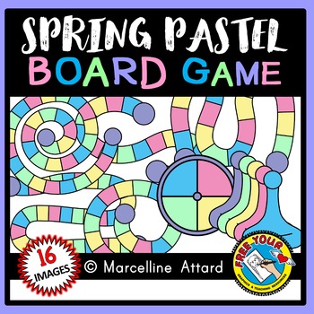Preview of SPRING CLIPART PASTEL COLORS ⚫ BUILD A GAME BOARD CLIP ART WITH SPINNER & PIECES