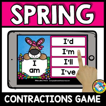 Preview of SPRING ACTIVITIES FIRST GRADE (CONTRACTIONS 2ND GRADE) GRAMMAR BOOM CARDS