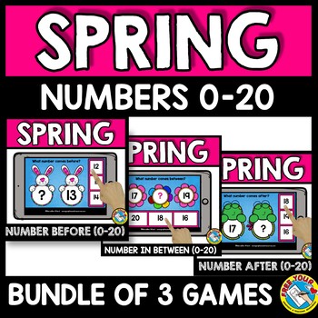 Preview of SPRING ACTIVITY KINDERGARTEN JUNE MATH BOOM CARDS MISSING NUMBER BEFORE AFTER