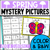 SPRING Addition and Subtraction Mystery Picture Worksheets