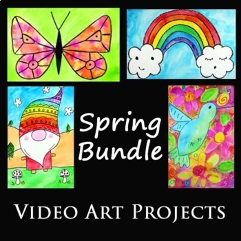 Preview of SPRING BUNDLE | 4 EASY Directed Drawing & Watercolor Painting Video Art Projects