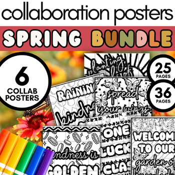 Preview of SPRING BUNDLE: Collaborative Posters Class Decor Bulletin Board for March April