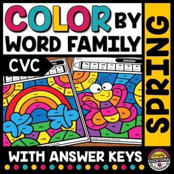 Preview of SPRING COLOR BY CODE CVC WORD WORKSHEETS PHONICS READ MAY COLORING PAGES SHEET