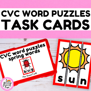 Preview of SUMMER CVC WORD PUZZLES, CVC TASK CARDS, LITERACY TASK BOXES, SPECIAL EDUCATION