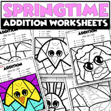 SPRING Closeups Addition Color By Number Worksheets - No Prep