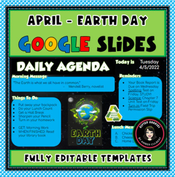 Preview of SPRING Daily Agenda Template | April Earth Day Google Slides Schedule
