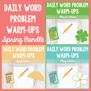Preview of SPRING Daily Addition & Subtraction Math Word Problem Warm-Up Bundle