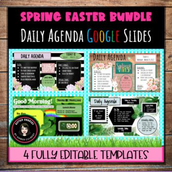 Preview of SPRING EASTER Daily Agenda Google Slides BUNDLE: 4 Weekly Editable Templates