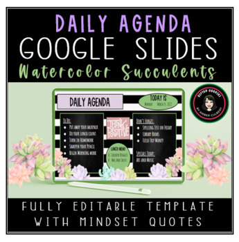 Preview of SPRING EASTER Watercolor Succulents Daily Agenda Google Slides Template