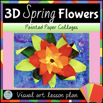 Preview of SPRING FLOWERS guided art lesson for 3D painted paper 1st-3rd grade