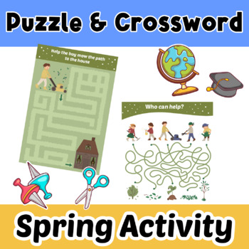Preview of SPRING FUN Activities | Math and Literacy | Crossword Puzzle | Mazes