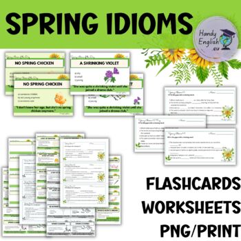 Preview of SPRING IDIOMS ESL ELA FLASHCARDS AND WORKSHEETS