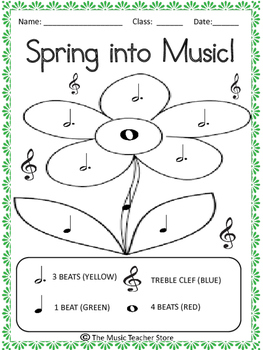 Preview of SPRING INTO MUSIC! NOTE IDENTIFICATION COLORING PAGE
