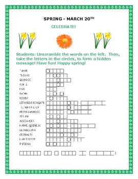 Preview of SPRING IS HERE! A VOCABULARY WORD JUMBLE ACTIVITY w/ ANSWER KEY