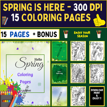 Preview of SPRING Is Here - Coloring Book Challenge - 300 DPI + BONUS
