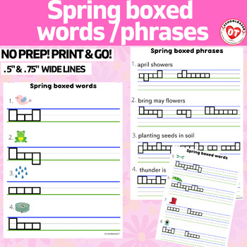Preview of SPRING LOWERCASE boxed writing worksheets: box words for letter formation