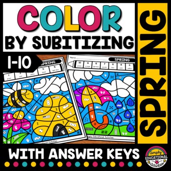Preview of SPRING MATH ACTIVITY COLOR BY NUMBER SENSE SUBITIZING WORKSHEET COLORING PAGES