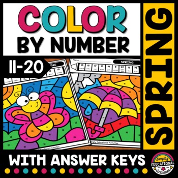 Preview of SPRING MATH COLOR BY TEEN NUMBER PRACTICE ACTIVITY WORKSHEETS COLORING PAGE CODE
