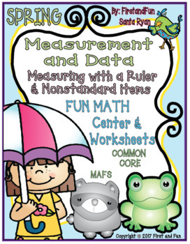 Preview of SPRING MEASURING WITH RULERS AND NONSTANDARD ITEMS CENTER WORKSHEETS COMMON CORE