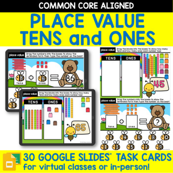 Preview of SPRING Math Centers Place Value Tens and Ones Google Slides Games