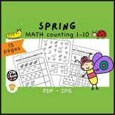 SPRING Math Counting 1-10 Worksheets | PreK & K Math Worksheets